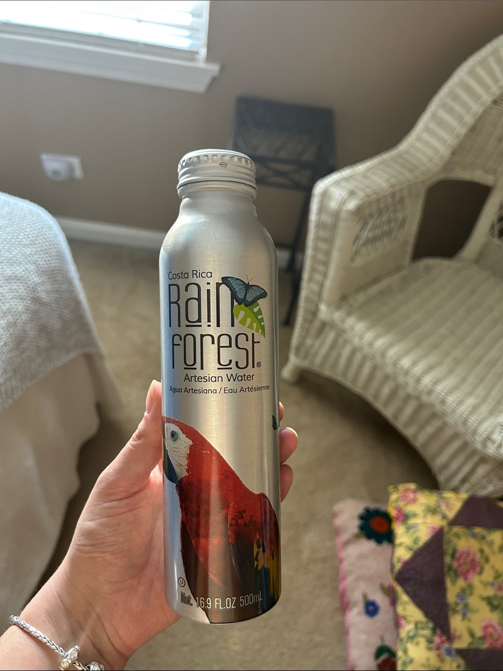 RAINFOREST Silver Bottle with Red Parrot Accent